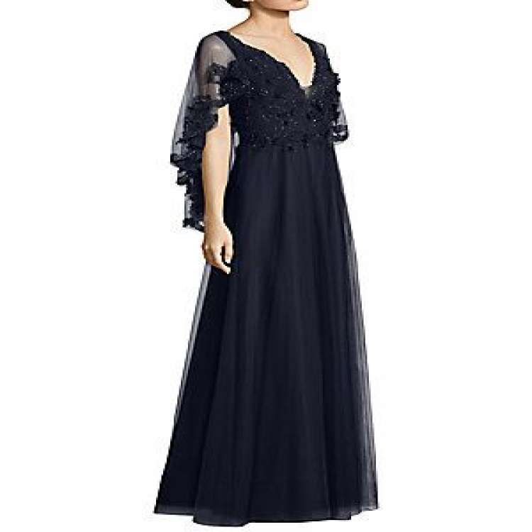 Long Sleeve Floor Length Black Dress Awesome Basix Black Label Deep V Neck Cape Sleeves Floor Length Gown