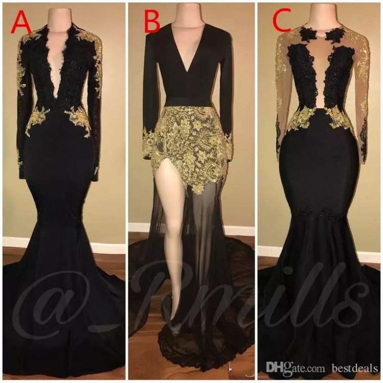 Long Sleeve Floor Length Black Dress Inspirational African Black Long Sleeve Mermaid Prom Dresses 2018 New V Neck Gold