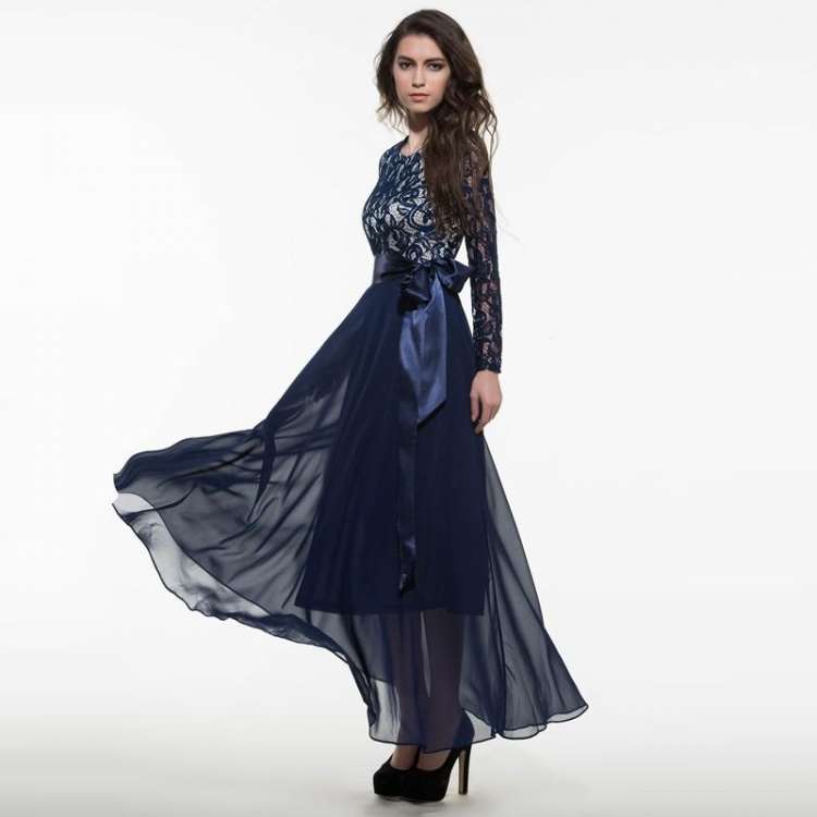 Long Sleeve Floor Length Black Dress New 2018 Sisjuly Women Summer Dress Chiffon Lace Maxi Dress Floor Length